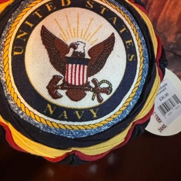 Handmade Quilted United States Navy Christmas Ornament‎ Eagle Emblem & Ribbon - Picture 2 of 6
